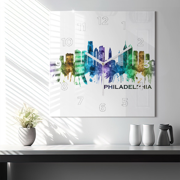 Square glass wall clock Colorful Philadelphia
