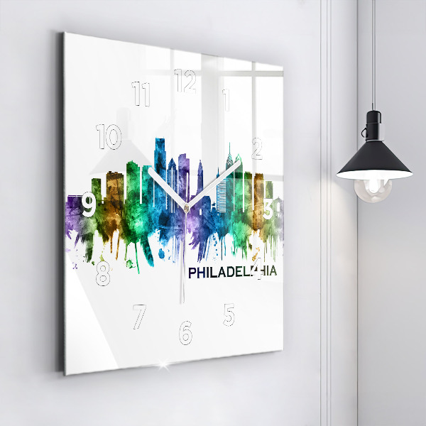 Square glass wall clock Colorful Philadelphia