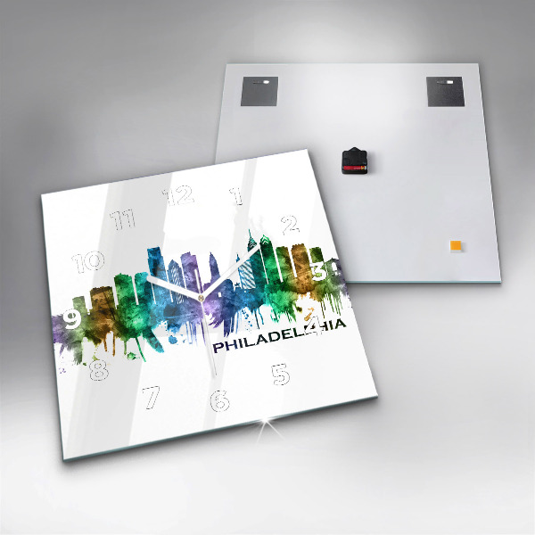 Square glass wall clock Colorful Philadelphia