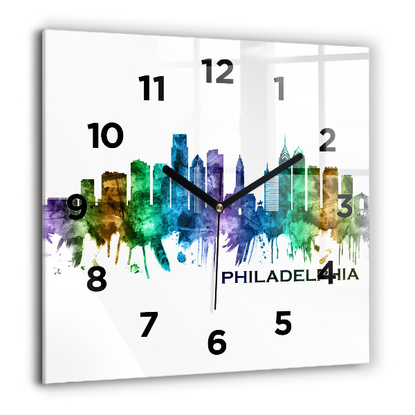 Square glass wall clock Colorful Philadelphia