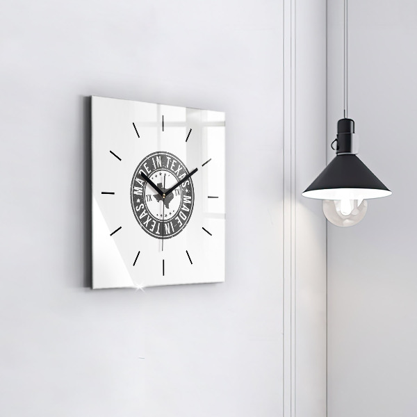 Square glass wall clock Texas stamp