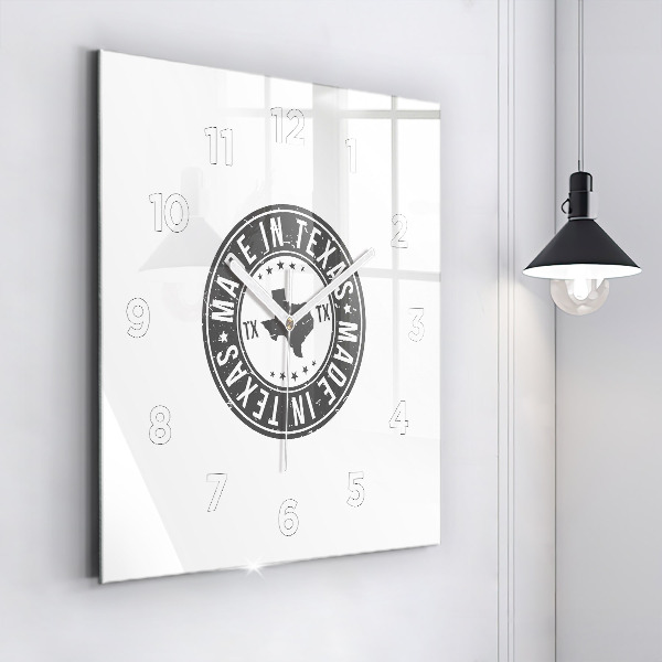 Square glass wall clock Texas stamp