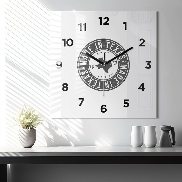 Square glass wall clock Texas stamp