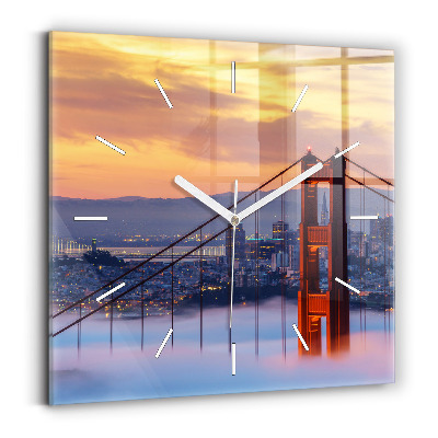 Square glass wall clock San Francisco Bridge