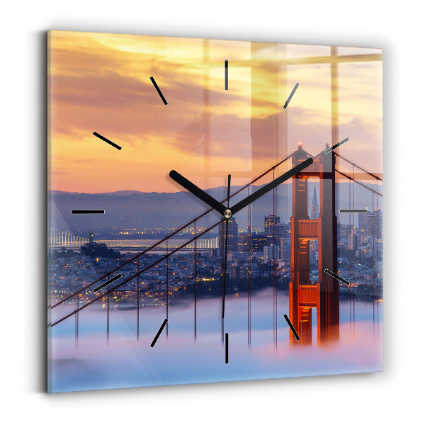 Square glass wall clock San Francisco Bridge