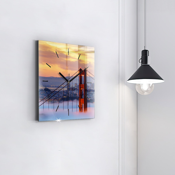 Square glass wall clock San Francisco Bridge