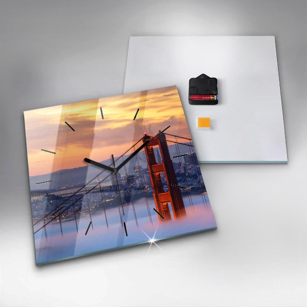 Square glass wall clock San Francisco Bridge