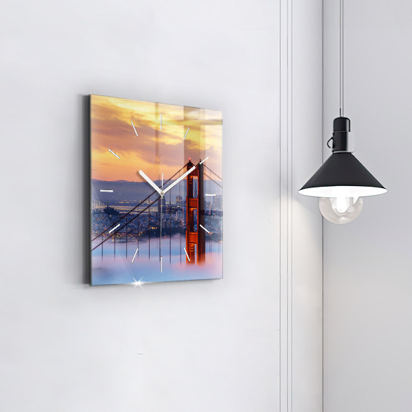 Square glass wall clock San Francisco Bridge