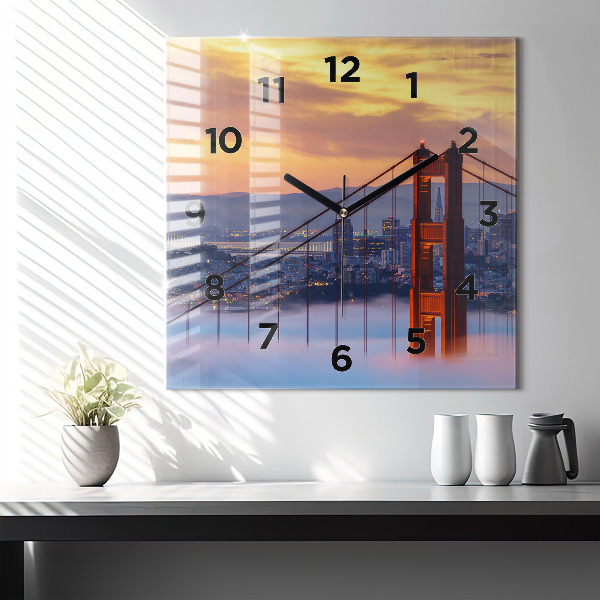 Square glass wall clock San Francisco Bridge