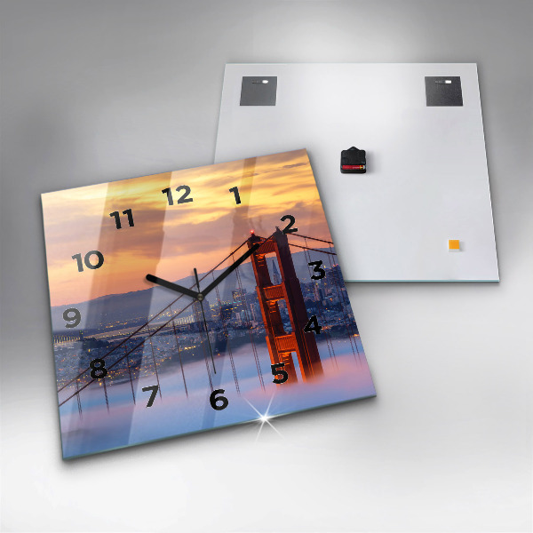 Square glass wall clock San Francisco Bridge