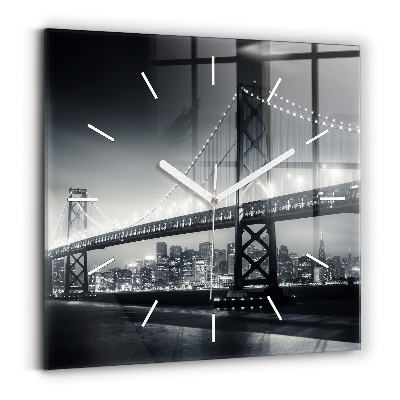 Square glass wall clock San Francisco Bridge at Night