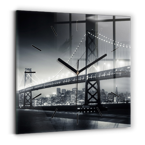 Square glass wall clock San Francisco Bridge at Night