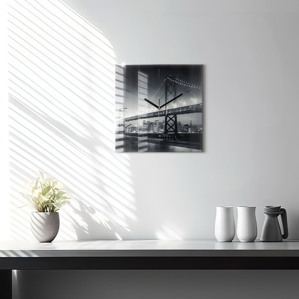 Square glass wall clock San Francisco Bridge at Night