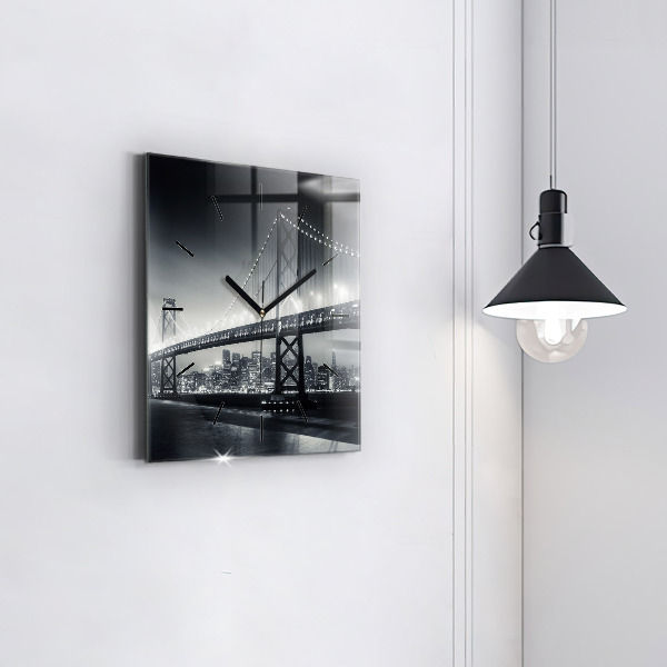 Square glass wall clock San Francisco Bridge at Night