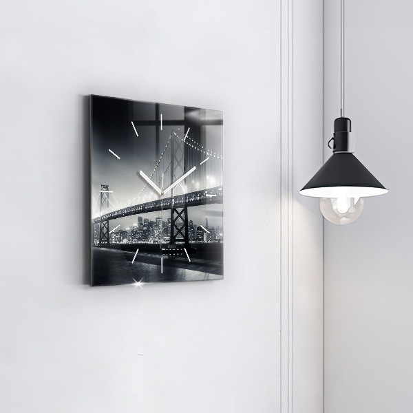 Square glass wall clock San Francisco Bridge at Night