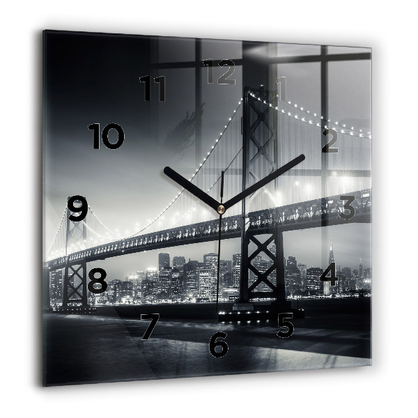Square glass wall clock San Francisco Bridge at Night