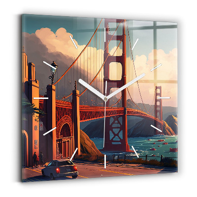 Square glass wall clock San Francisco Bridge