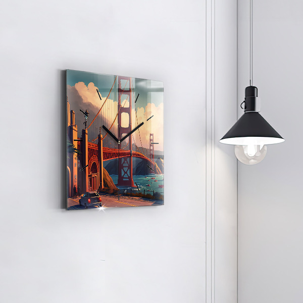 Square glass wall clock San Francisco Bridge