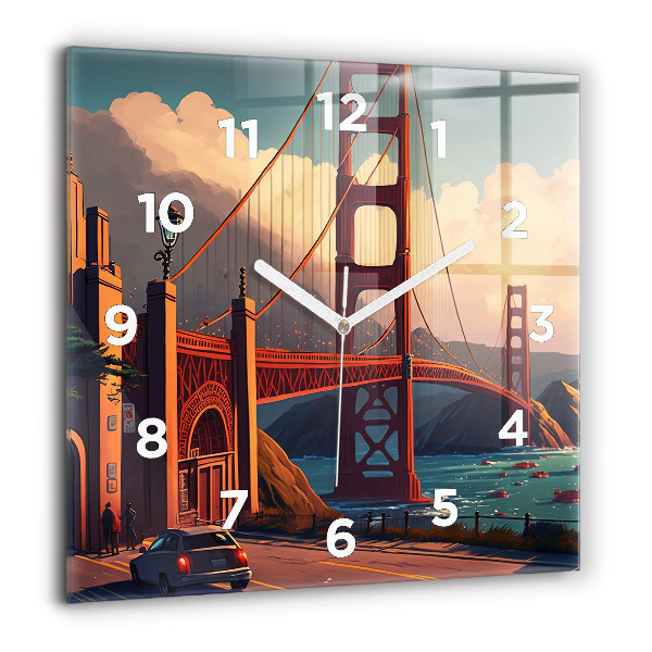 Square glass wall clock San Francisco Bridge