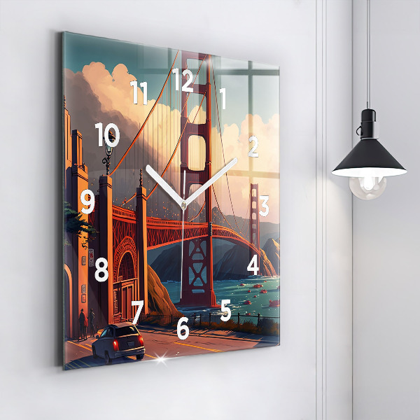 Square glass wall clock San Francisco Bridge