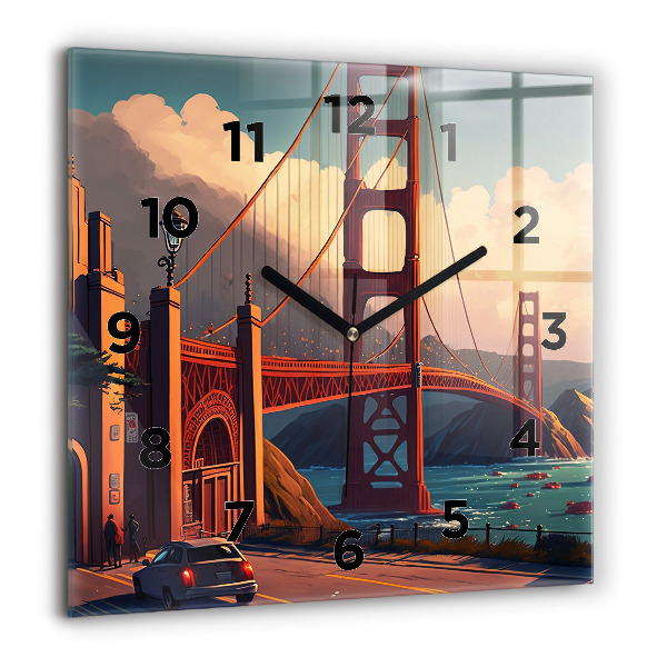 Square glass wall clock San Francisco Bridge
