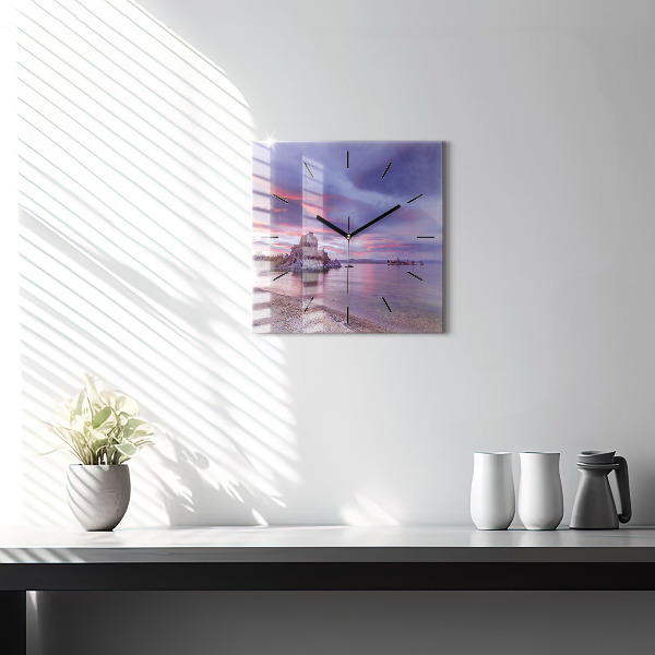 Square glass wall clock California Sunrise