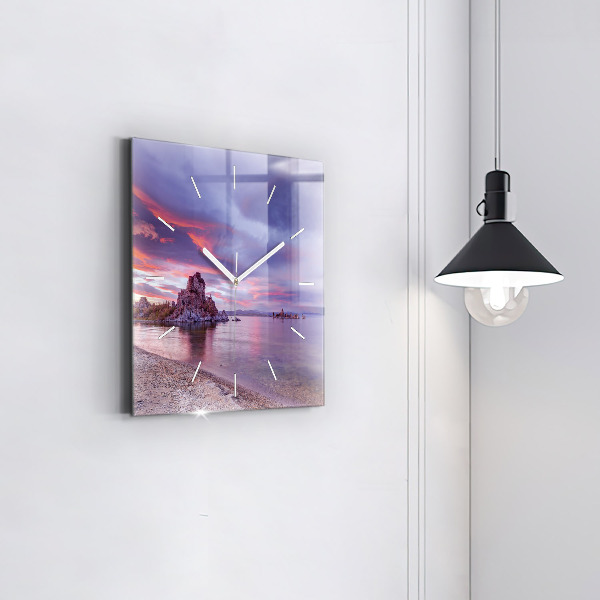 Square glass wall clock California Sunrise