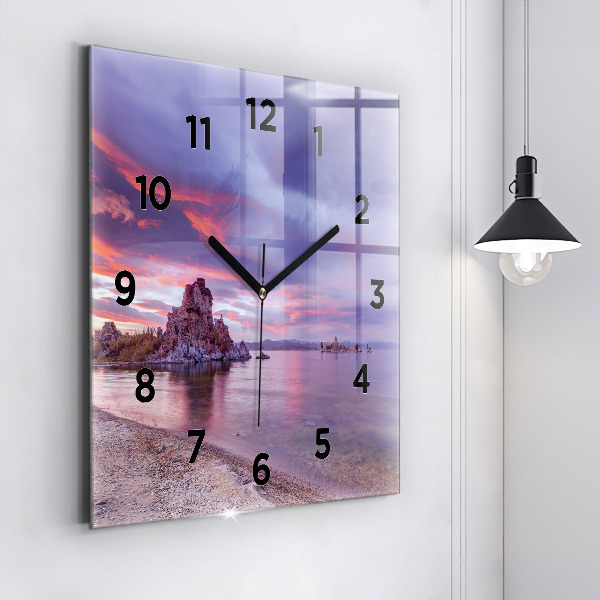 Square glass wall clock California Sunrise