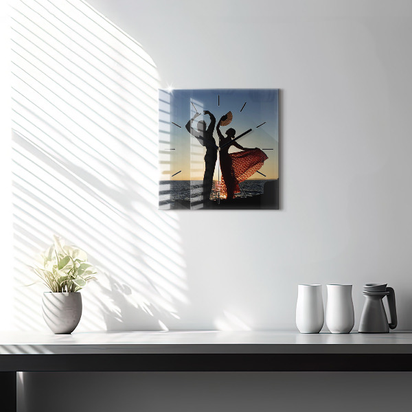 Square glass wall clock Spanish Dance at Sea