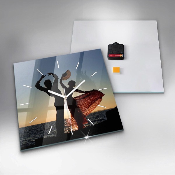 Square glass wall clock Spanish Dance at Sea