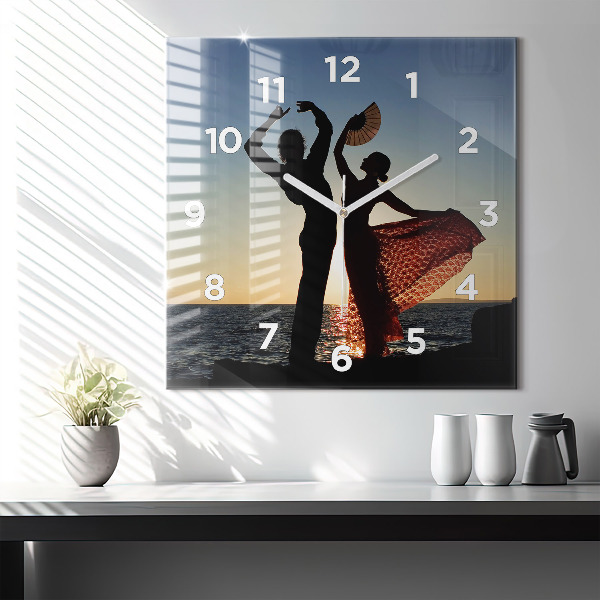 Square glass wall clock Spanish Dance at Sea
