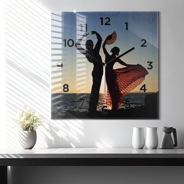 Square glass wall clock Spanish Dance at Sea