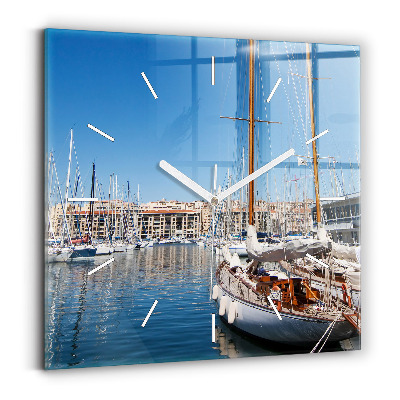 Square glass wall clock Marina in Marseille France