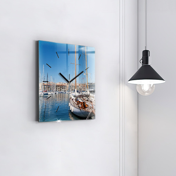 Square glass wall clock Marina in Marseille France