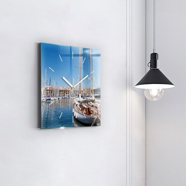Square glass wall clock Marina in Marseille France