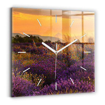Square glass wall clock Lavender meadow France