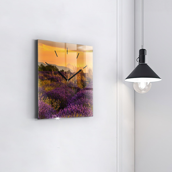 Square glass wall clock Lavender meadow France