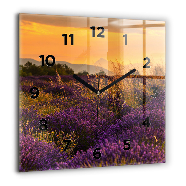 Square glass wall clock Lavender meadow France