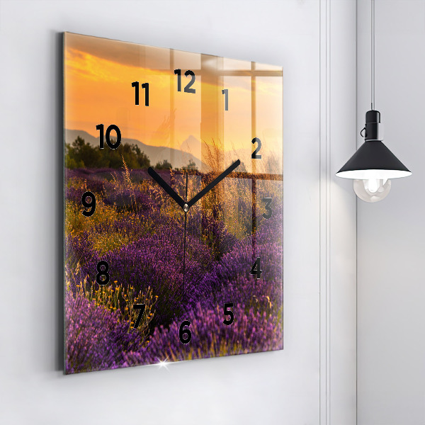 Square glass wall clock Lavender meadow France