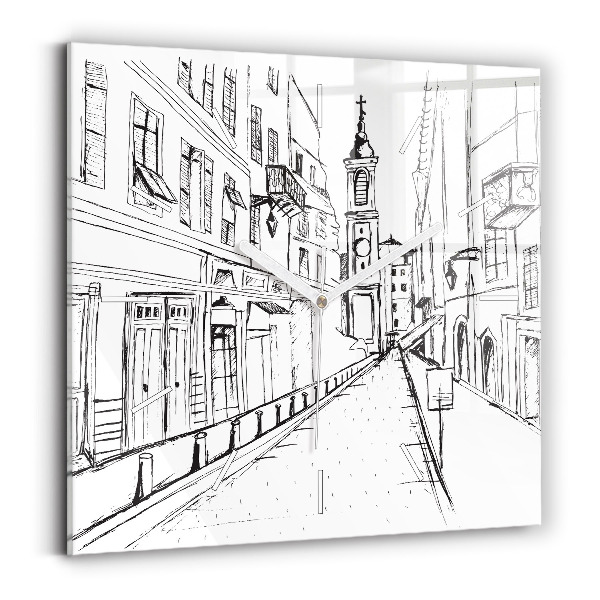Square glass wall clock Drawing of the city of Provence