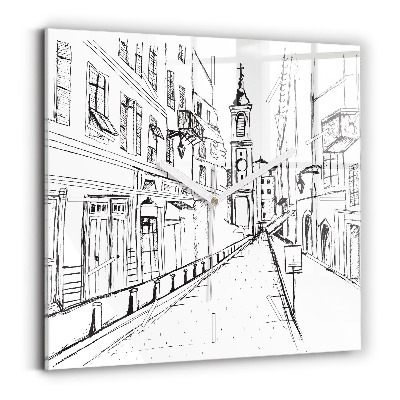 Square glass wall clock Drawing of the city of Provence