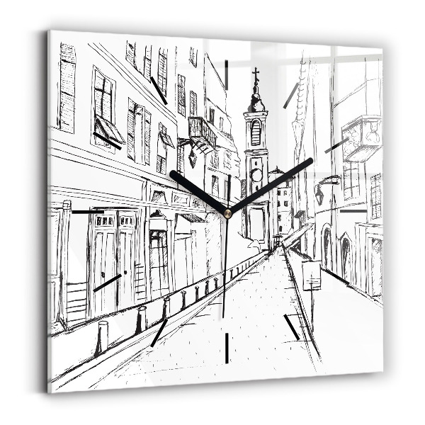 Square glass wall clock Drawing of the city of Provence