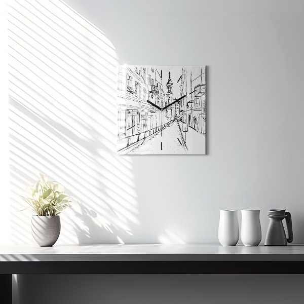 Square glass wall clock Drawing of the city of Provence