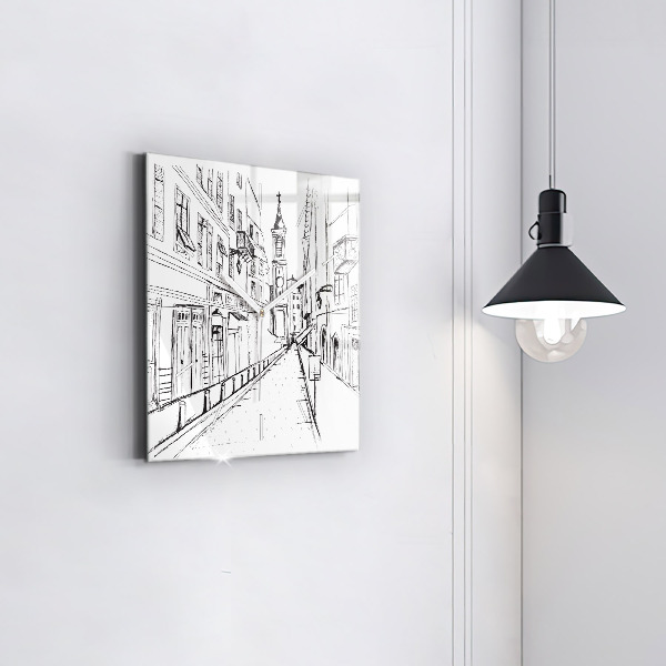 Square glass wall clock Drawing of the city of Provence