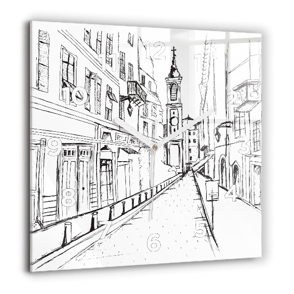 Square glass wall clock Drawing of the city of Provence