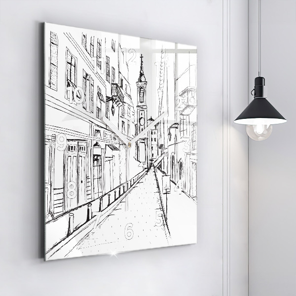 Square glass wall clock Drawing of the city of Provence