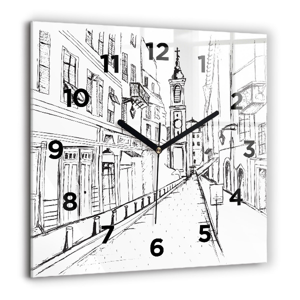 Square glass wall clock Drawing of the city of Provence