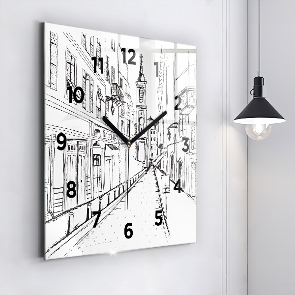 Square glass wall clock Drawing of the city of Provence