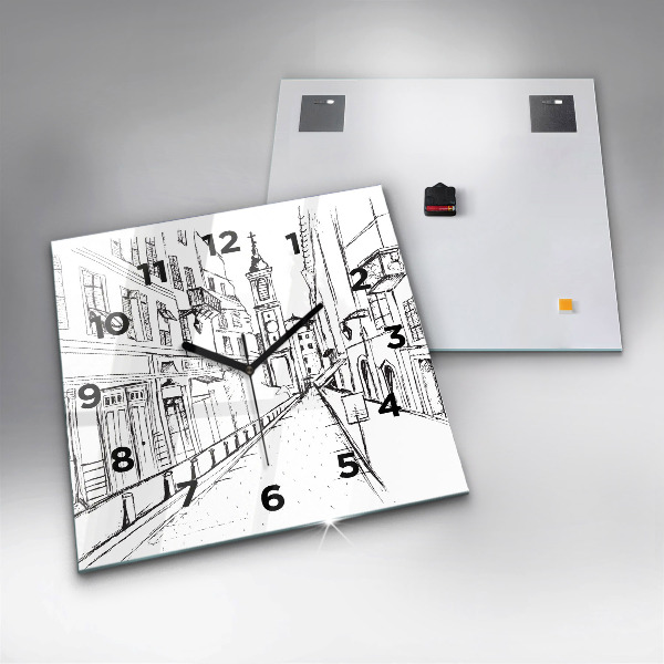 Square glass wall clock Drawing of the city of Provence