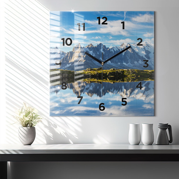 Square glass wall clock Chamonix Valley, French Alps